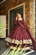 Yash Enterprise Maroon Simmer Silk Party Wear Ebroidery Suit Set