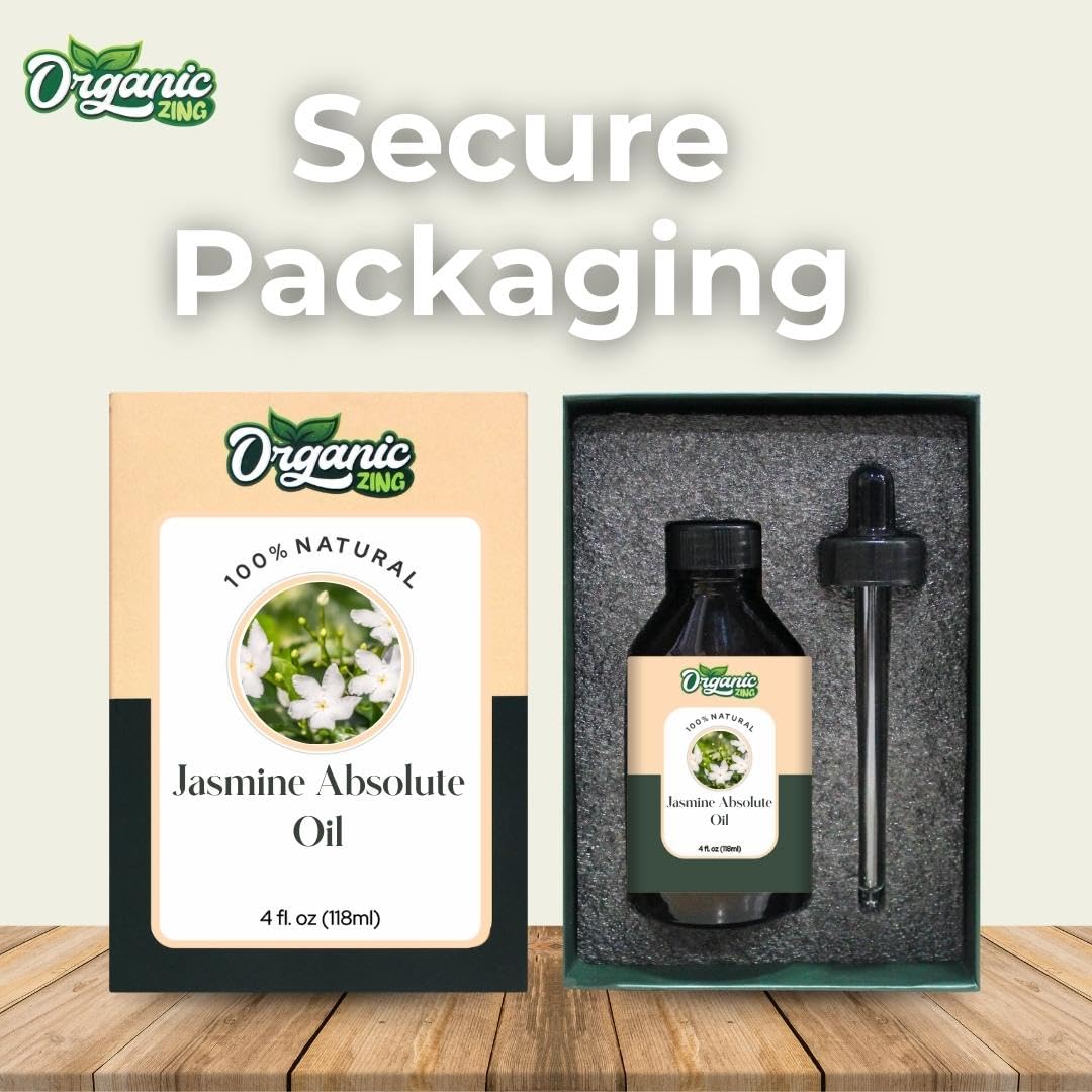 Organic Zing Jasmine Absolute (Jasminum grandiflorum) Oil | Pure & Natural Essential Oil for Skincare, Hair Care, Aroma and Diffusers