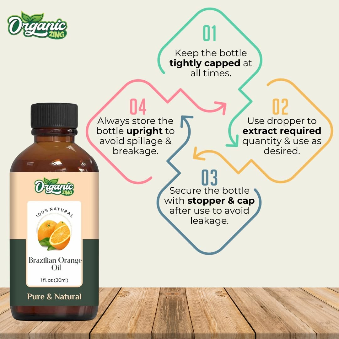 Organic Zing Brazilian Orange (Citrus sinensis) Oil | Pure & Natural Essential Oil for Skin Care, Aroma & Diffuser