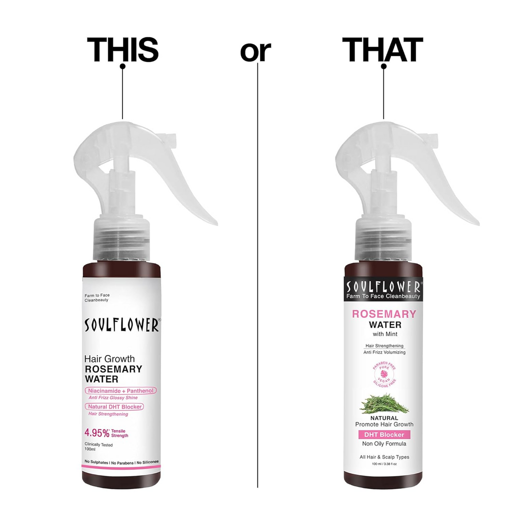 Soulflower Rosemary Water Spray with Mint For Hair growth, Hair fall control, Scalp health, Hair damage protection, Anti frizz