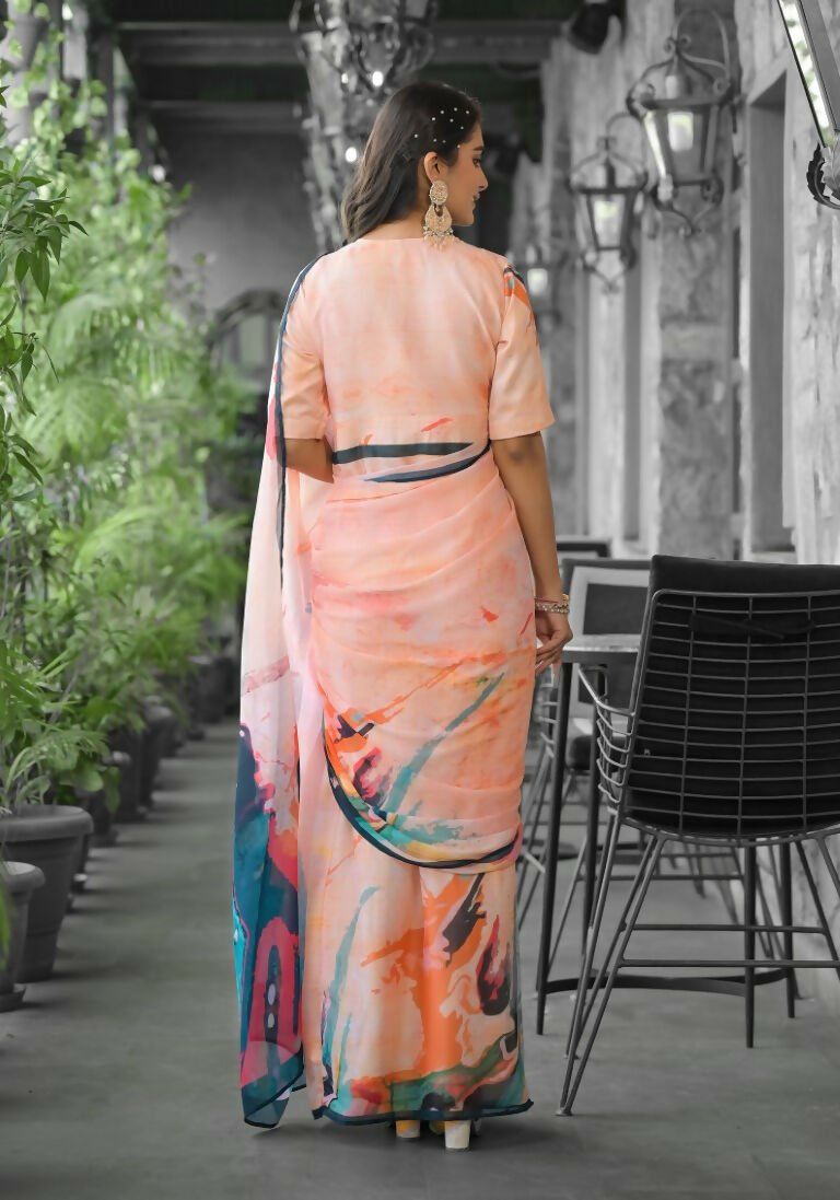 stylish Casual Orange Imported georgette Ready to Wear Fancy Saree - Ashwini