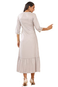 Juniper Women's Grey Zari Embroidered Rayon Dobby Maxi Dress