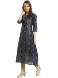 Juniper Women's Indigo Floral Printed Chanderi A-Line Kurta