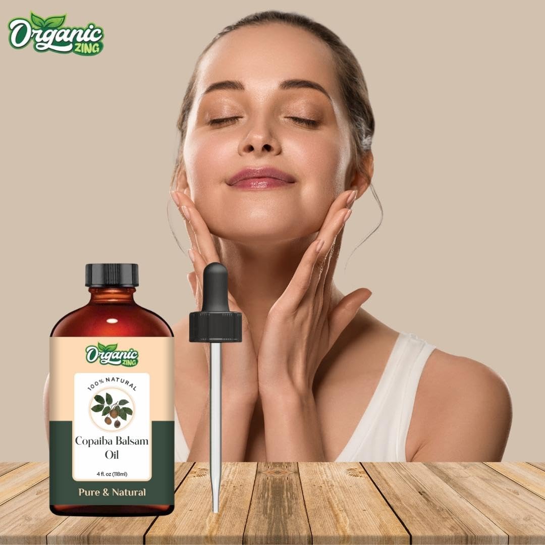 Organic Zing Copaiba Balsam (Copaifera officinalis) Oil | Pure & Natural Essential Oil for Skincare, Hair Care and Massage