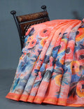 Shades of Tomato Pink Floral Print Semi Chanderi Saree By Gayathri Reddy Designer Studio
