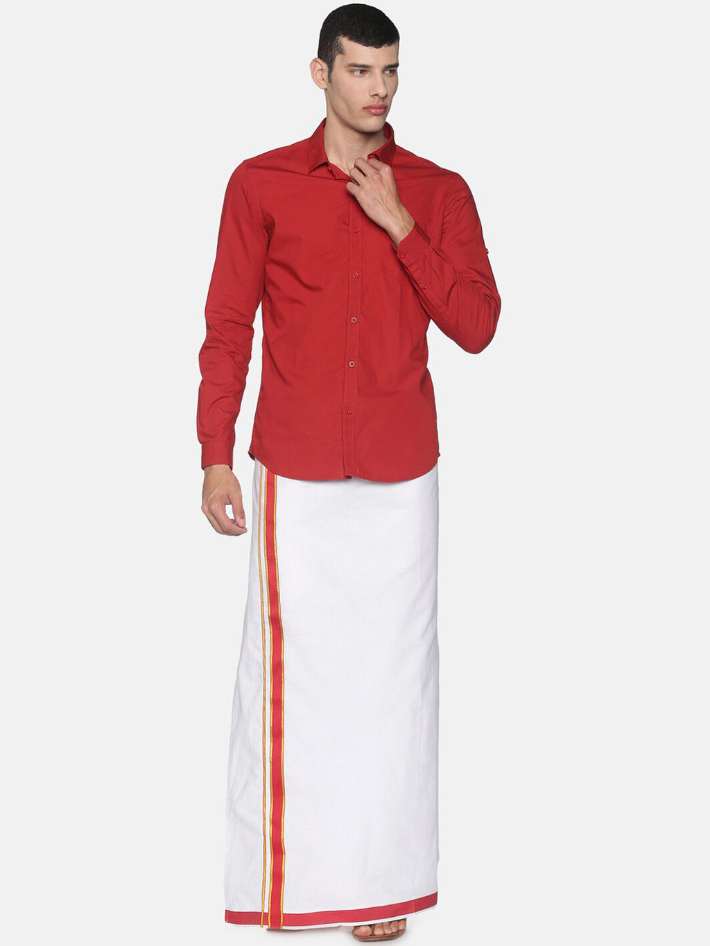 Sethukrishna Men White Solid Cotton Readymade Dhoti