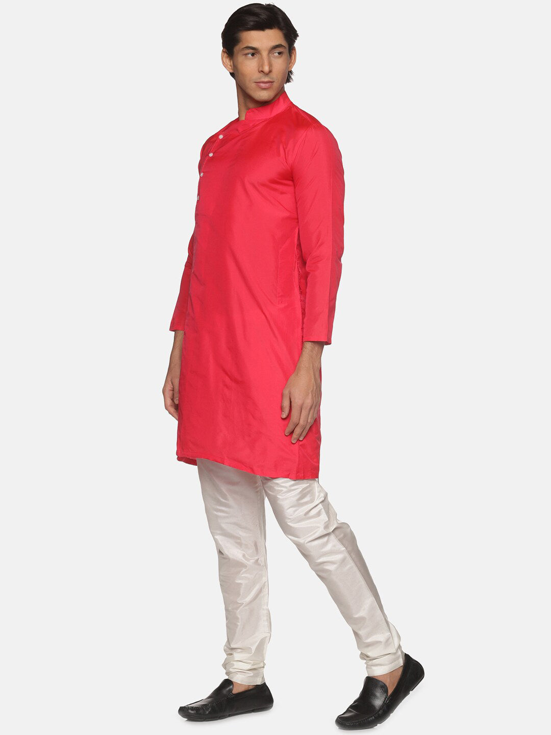Sethukrishna Men Rose Pink Solid Angrakha Kurta with Pyjamas
