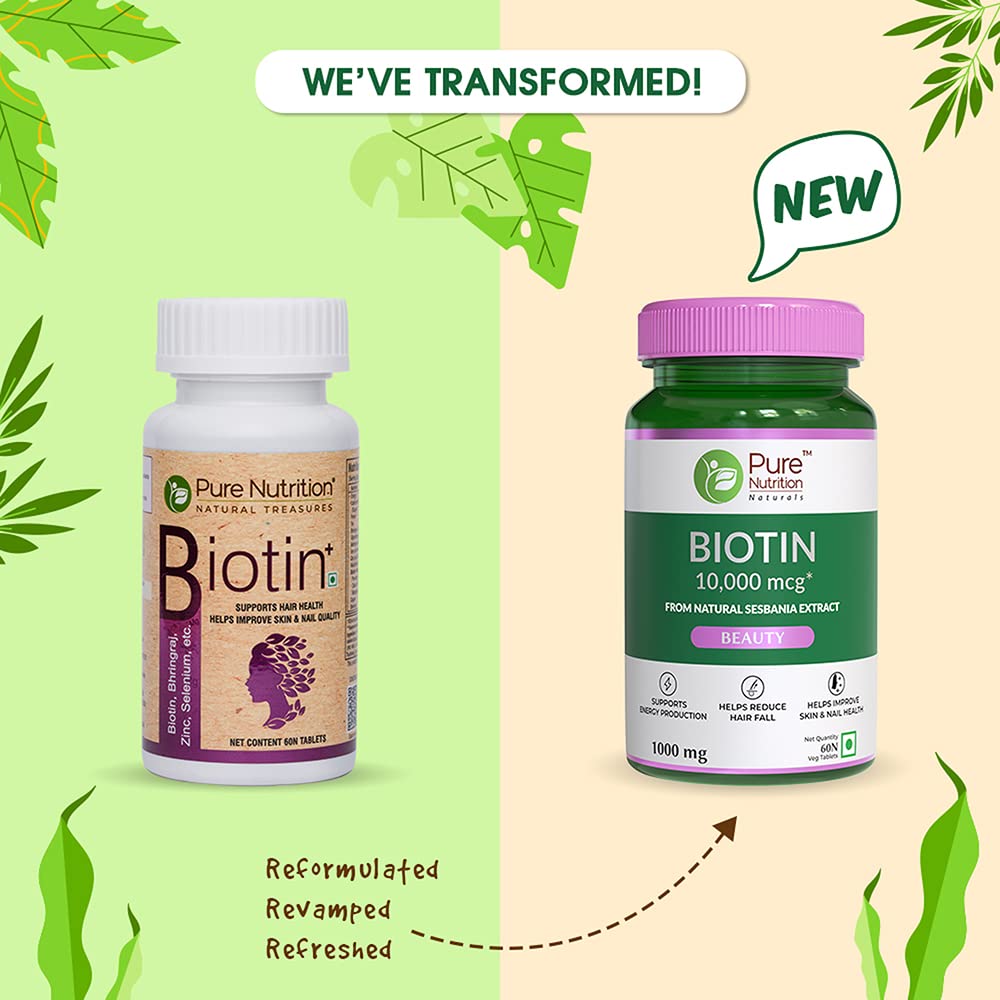 Pure Nutrition Biotin 10,000mcg from Natural Sesbania Extract Veg Tablets