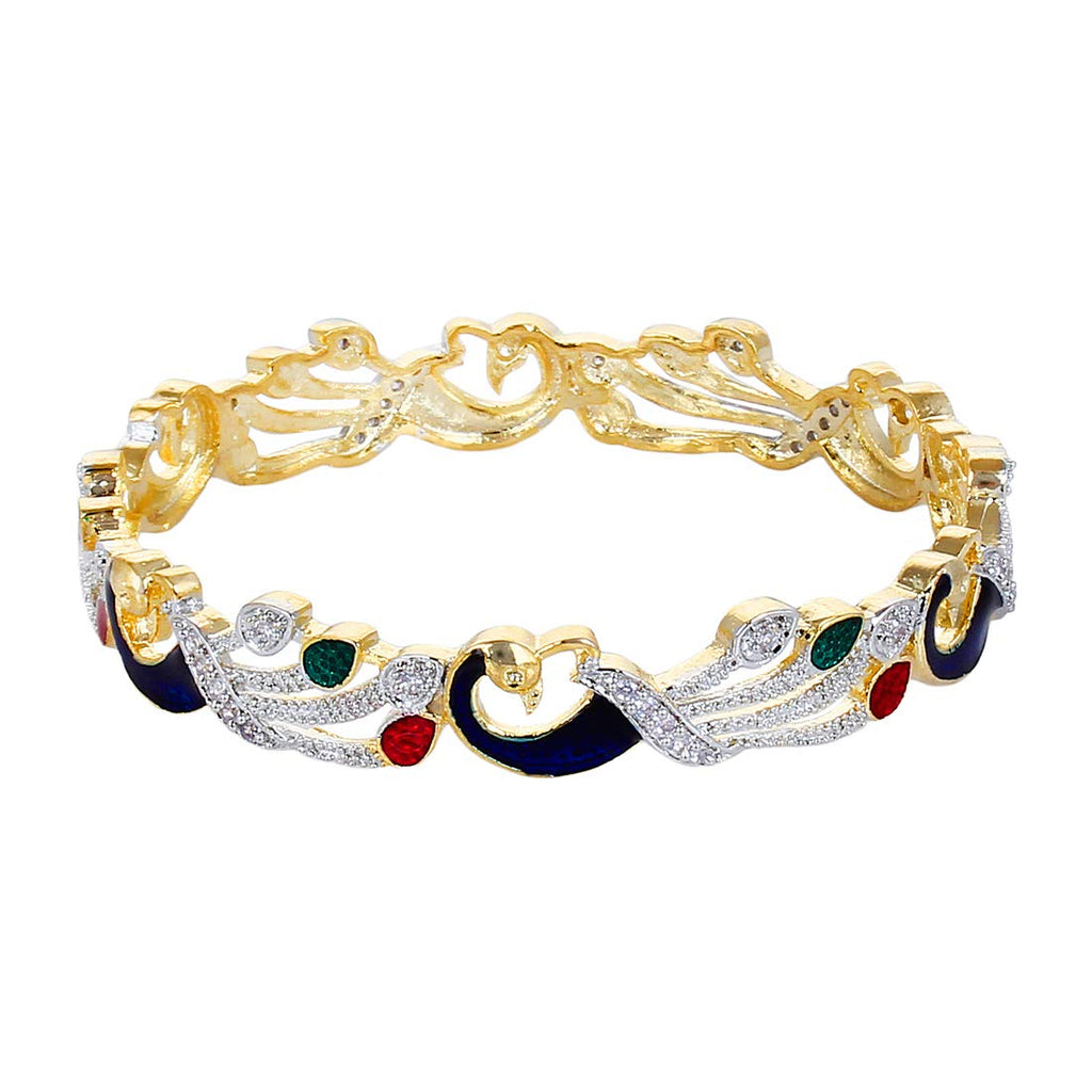 Gold-Polished Alloy Enamel Coated Ad Peacock Bangle Set - The Pari