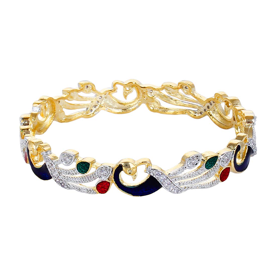 Gold-Polished Alloy Enamel Coated Ad Peacock Bangle Set - The Pari