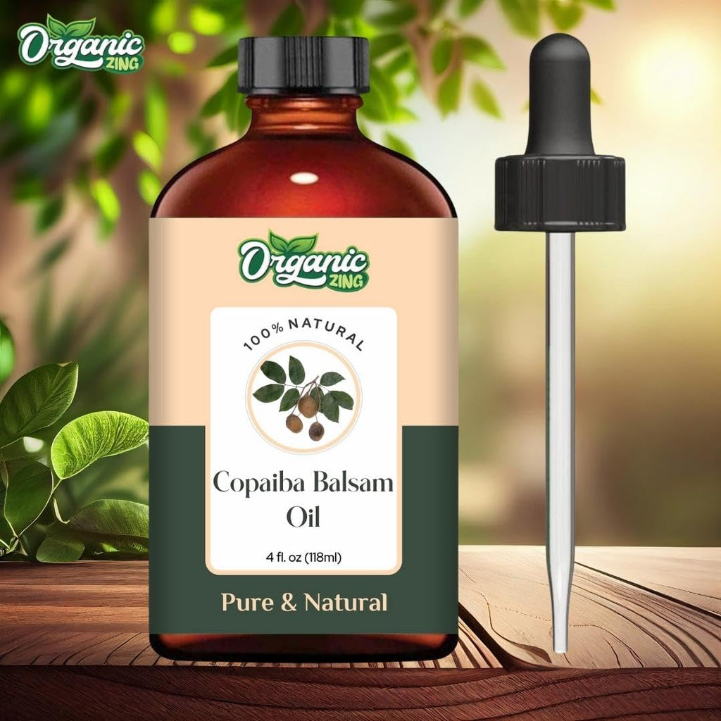 Organic Zing Copaiba Balsam (Copaifera officinalis) Oil | Pure & Natural Essential Oil for Skincare, Hair Care and Massage