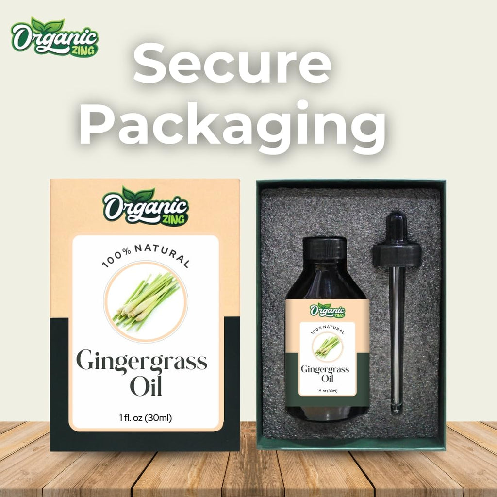 Organic Zing Gingergrass (Cymbopogon martinii) Oil | Pure & Natural Essential Oil for Skincare, Hair Care, Aroma and Diffusers
