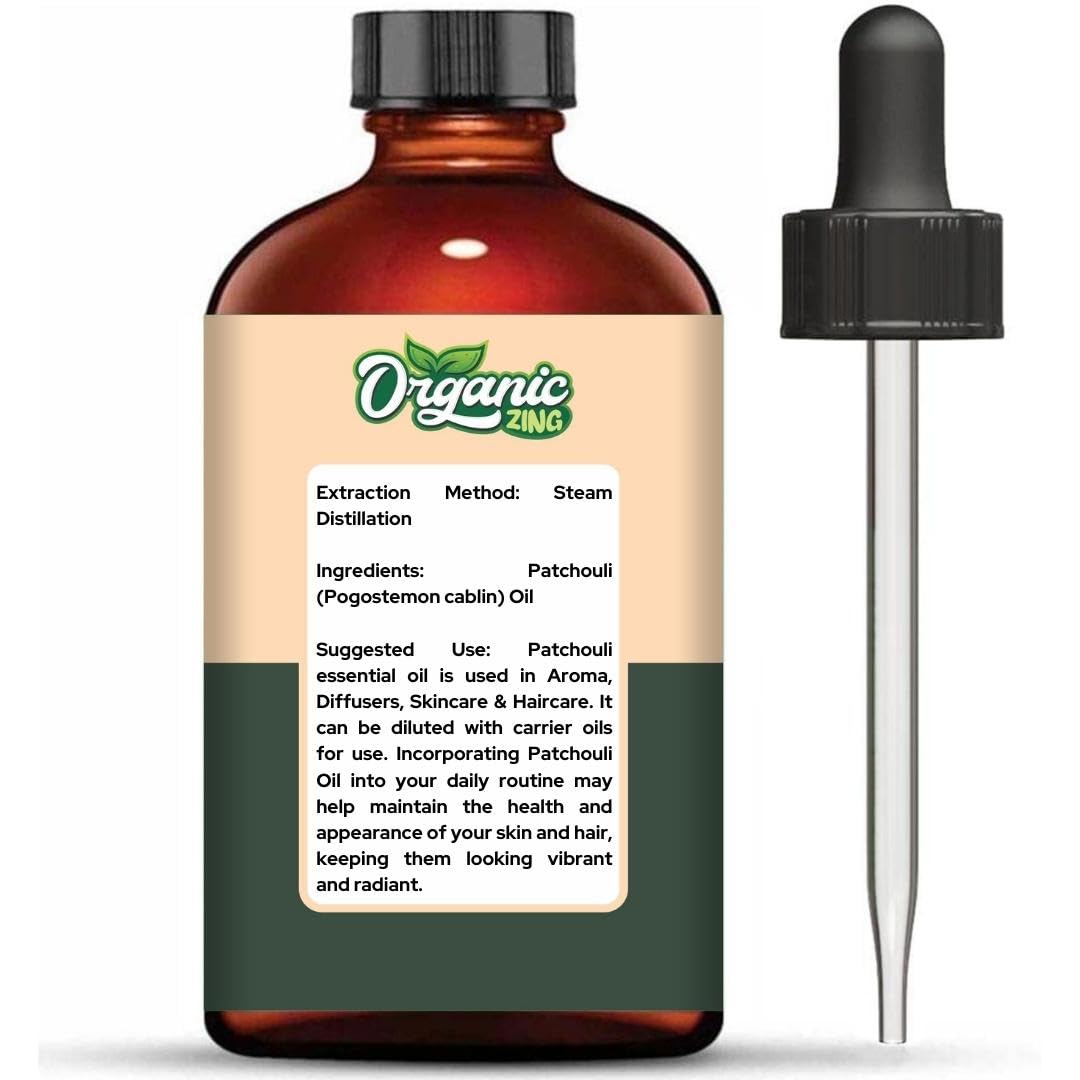 Organic Zing Patchouli Oil Pure & Natural for Skin, Face, Hair Care, Aromatherapy, Diffuser, Conditioner