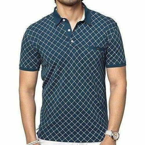 Men's Cotton Printed Green Polo Tshirt Half Sleeve