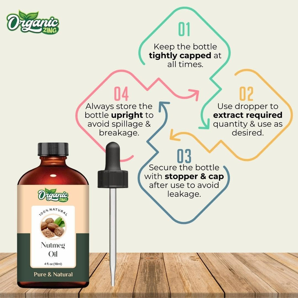 Organic Zing Nutmeg (Myristica Fragrans) Oil | Pure & Natural Essential Oil for Aroma, Diffusers, Skincare & Hair Care