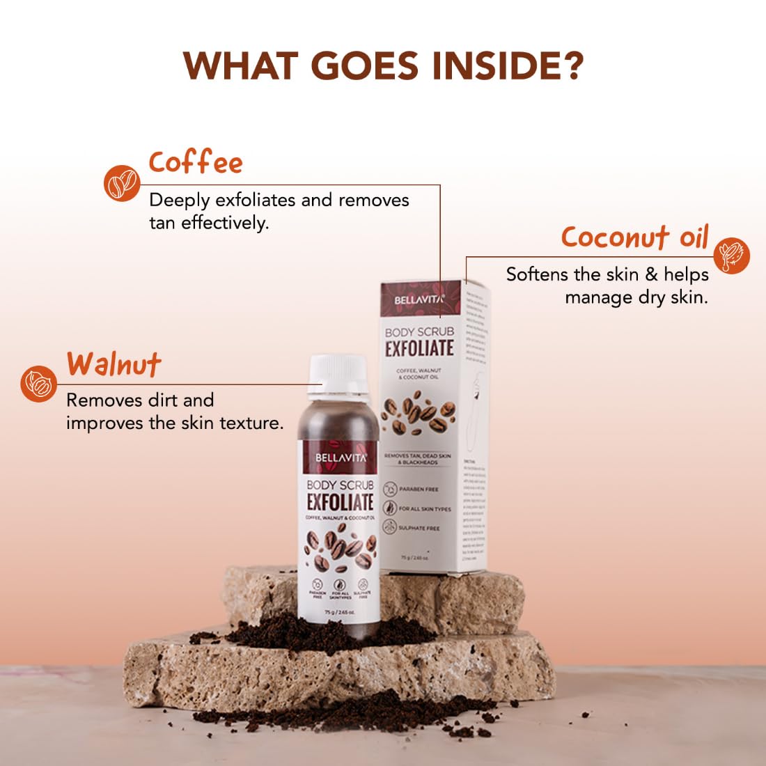 Bella Vita Organic Exfoliate Coffee Face And Body Scrub Grit