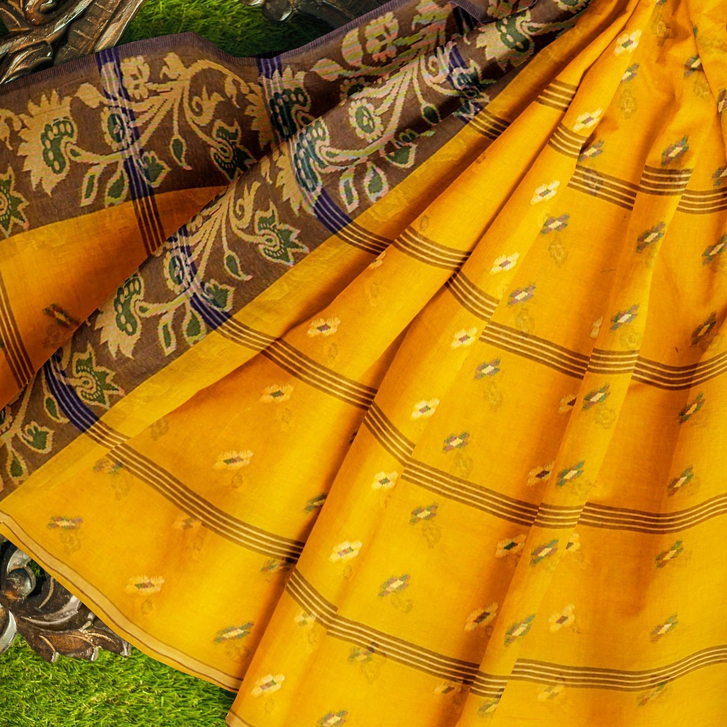 Exclusive Collection 100% Pure Cotton Yellow Tant Saree With Hand Weaving Work