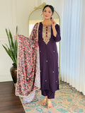 The52 Women's Rayon Embroidery work Straight Kurta with Pant and Dupatta Set