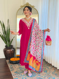 The52 Thread Work Rayon Fabric Straight Kurta, Pant and Dupatta Set