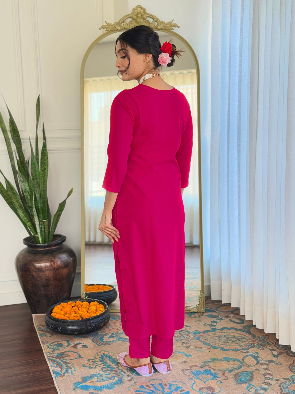 The52 Thread Work Rayon Fabric Straight Kurta, Pant and Dupatta Set