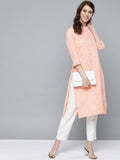 HERE&NOW Women Peach-Coloured & White Bandhani Print Straight Kurta