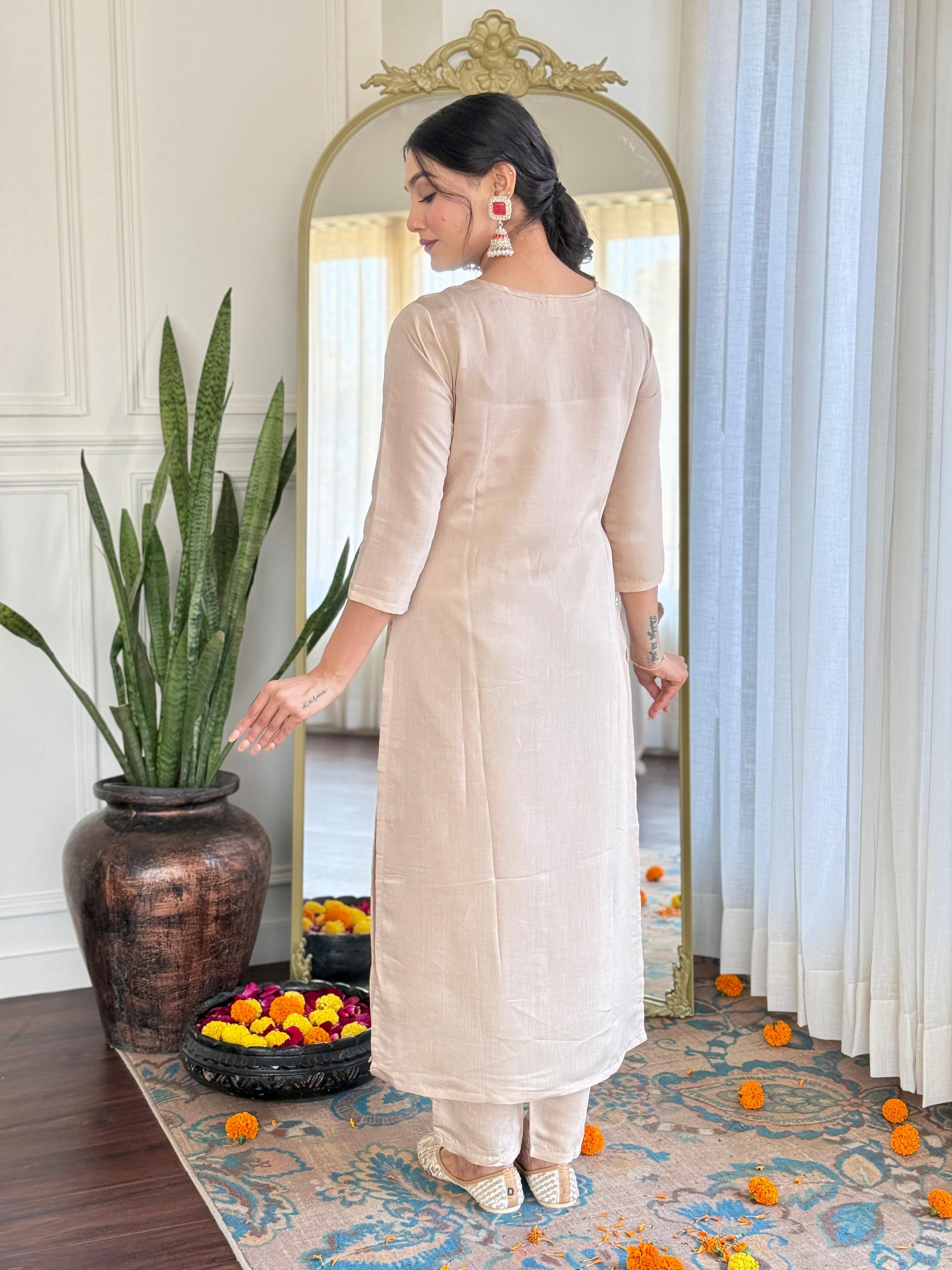 The52 Embroidered Rayon Fabric Straight Kurta, Pant and Dupatta Set
