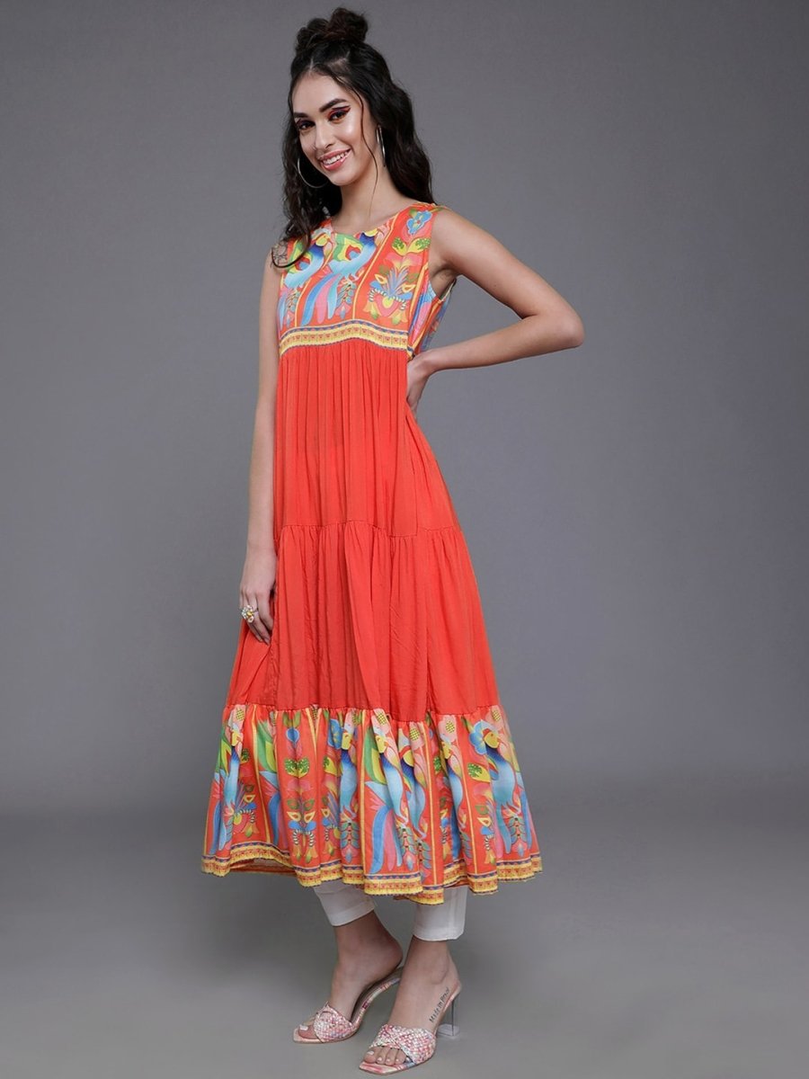 Aks Ethnic Motifs Printed Anarkali Tiered Kurta