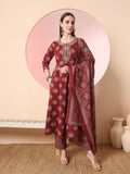Yufta Maroon Pure Cotton Chikankari Anarkali Kurta Dupatta Pant Set
