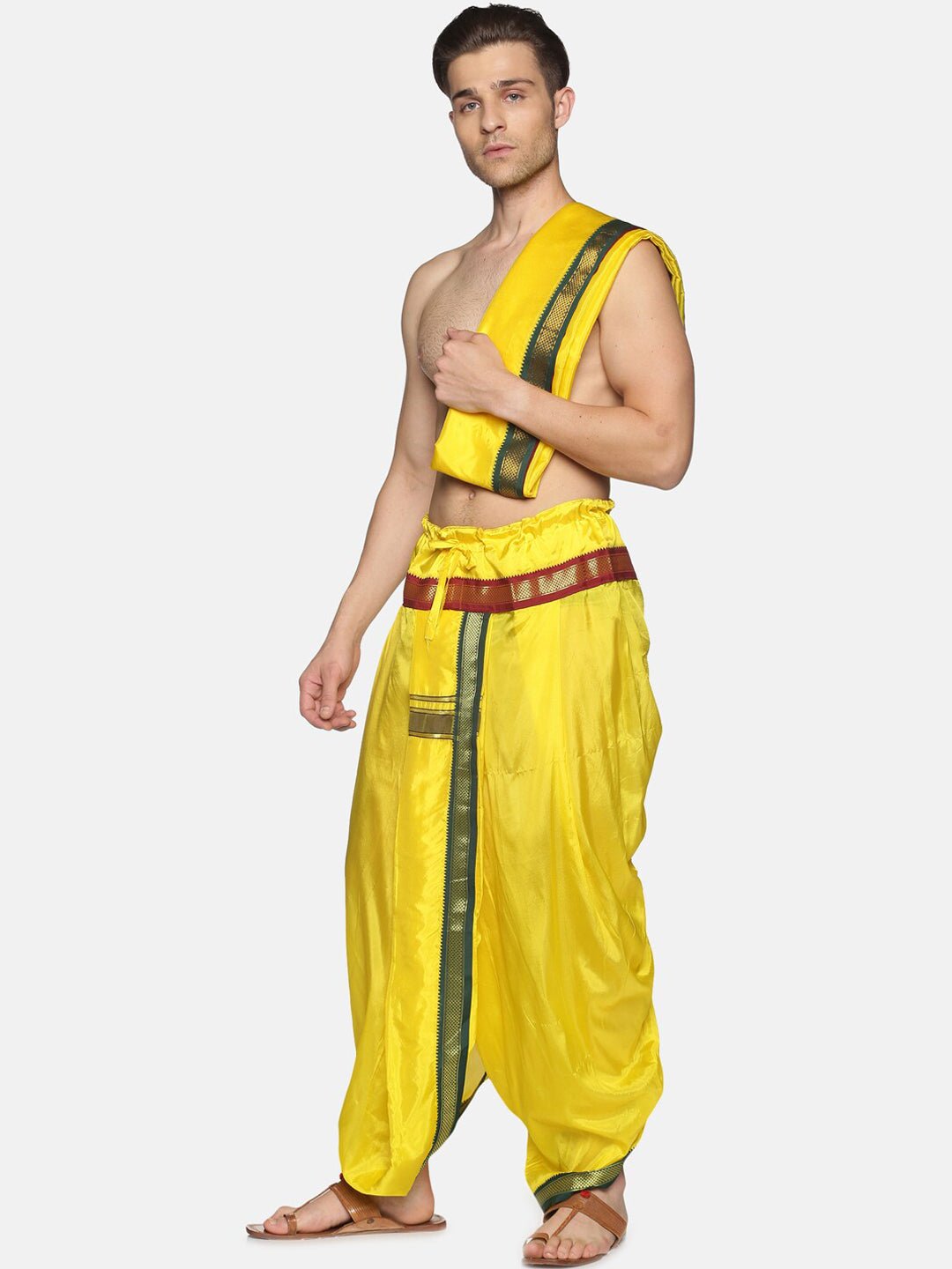 Sethukrishna Men Yellow Readymade Dhoti Pant & Angavastram