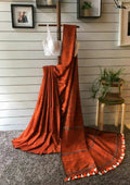Exclusive Collection Khadi Cotton Handloom Khesh Saree With Blouse Piece - Rust