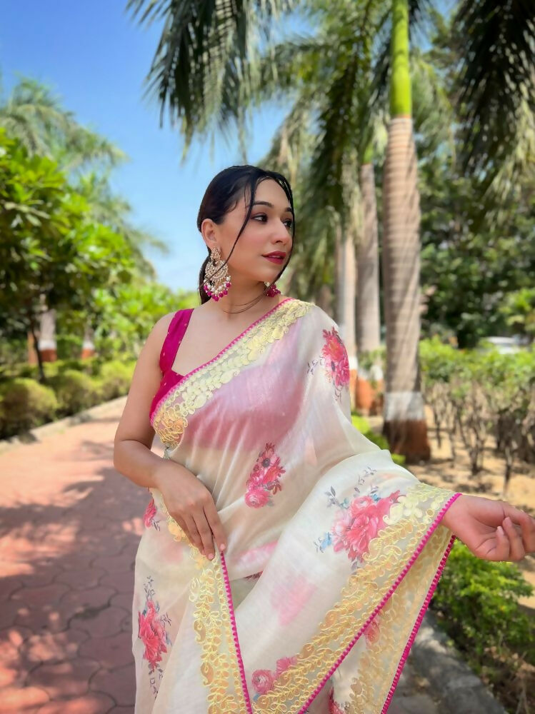 Vamsee Vamakshi Yellow Organza Saree