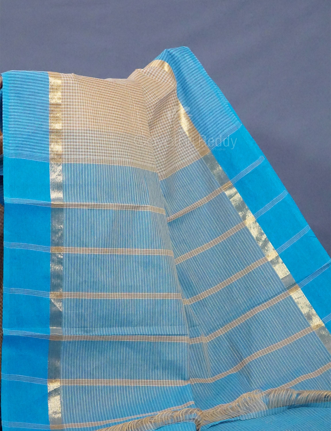Dual Shade of Beige And Sky Blue Pure Mangalgiri Cotton By Gayathri Reddy Designer Studio