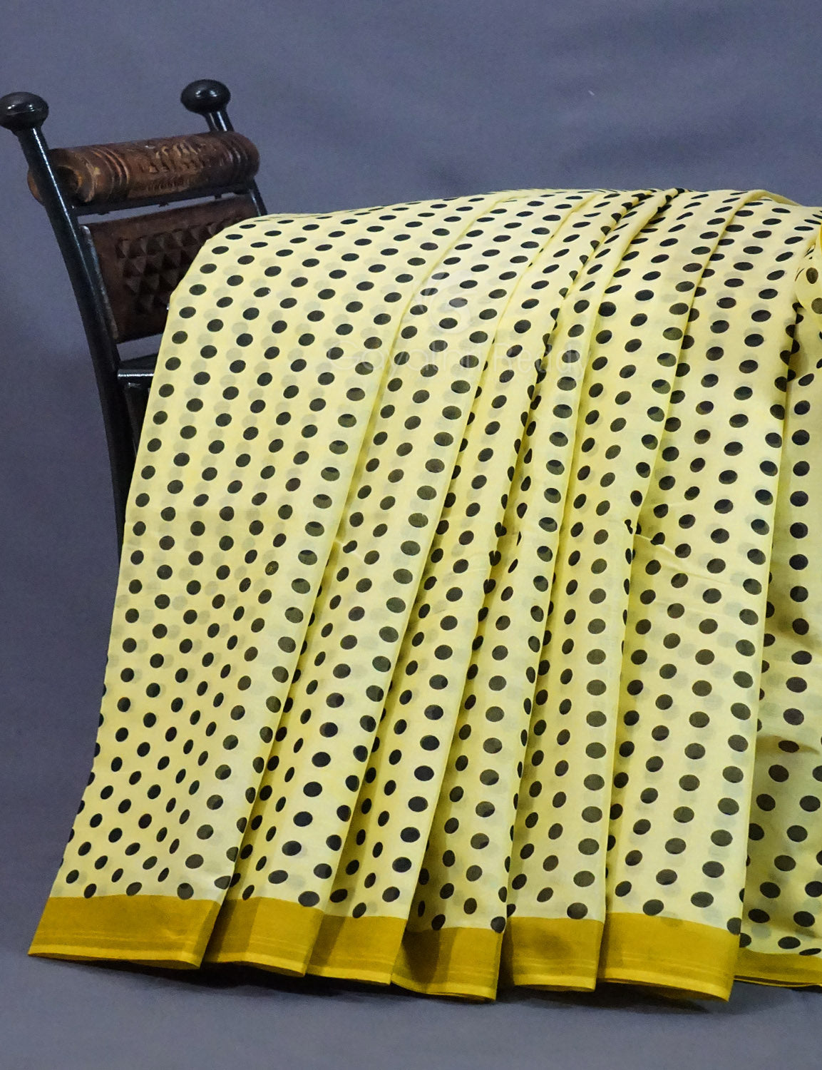 Lime Yellow Colour Polka Dots Pure Mulmul Cotton Saree By Gayathri Reddy Designer Studio