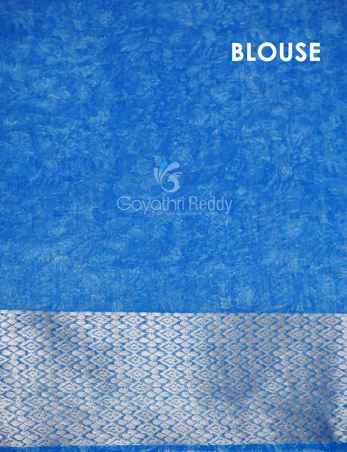 Powder Blue And Dark Blue Coloured Floral Print Semi Chanderi Saree By Gayathri Reddy Designer Studio