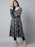 Aks Floral Printed Pure Cotton Anarkali Kurta