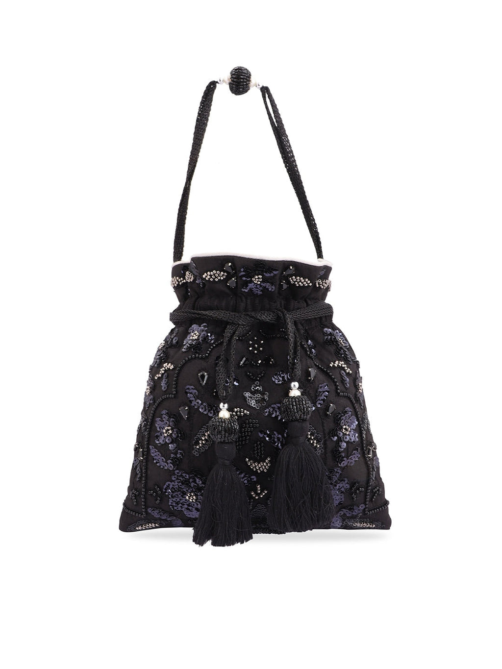 Masq Black & White Embroidered Potli Clutch