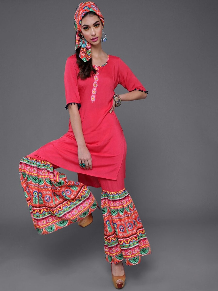 Aks Ethnic Motifs Printed Straight Kurta With Sharara