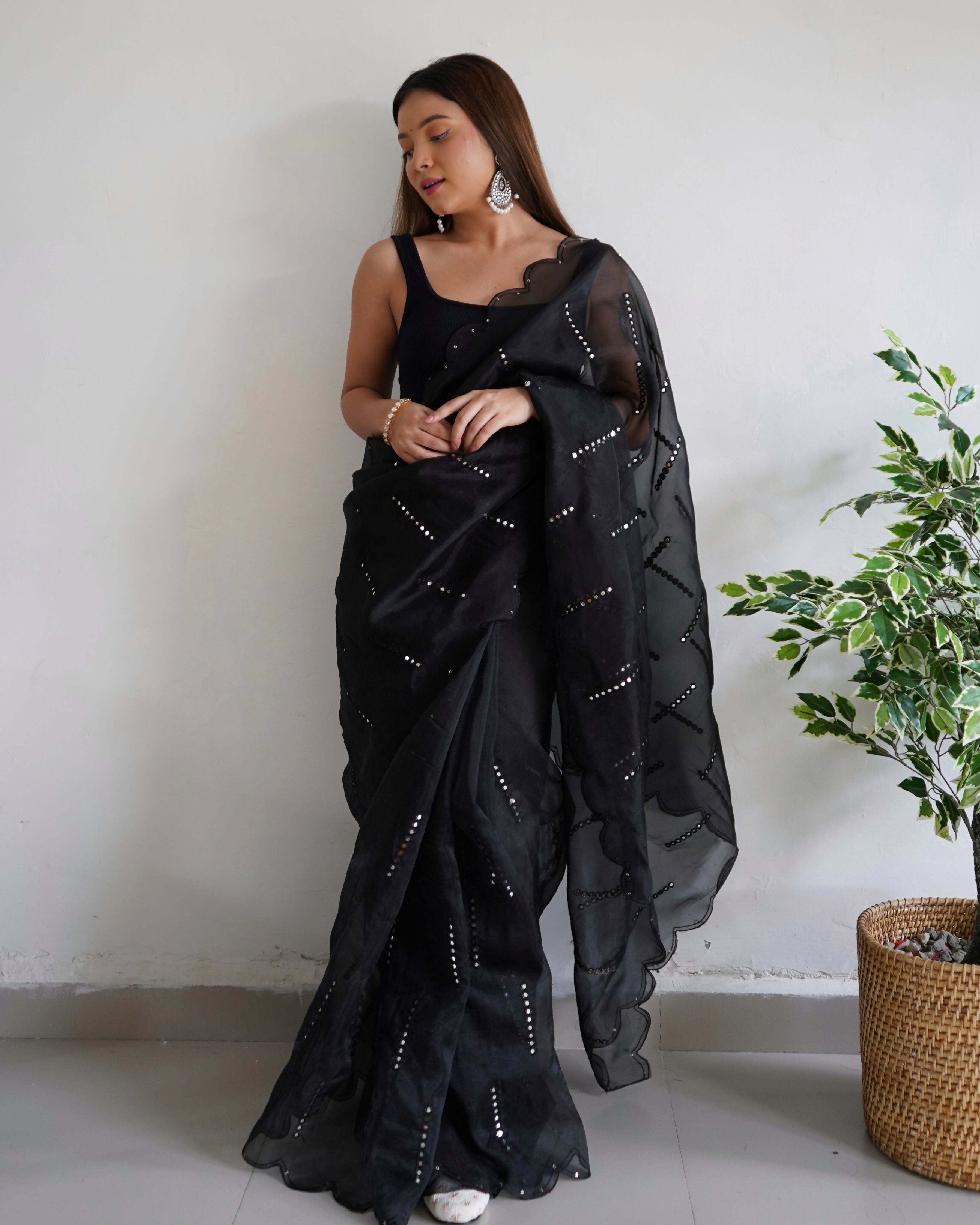 Vamsee Vika 9Mm Black Organza Saree