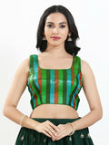 Joban Fashion Green Multi Brocade Padded Blouse With Square Neck Sleeveless