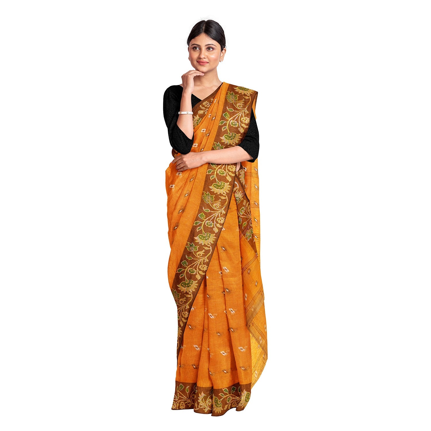 Exclusive Collection 100% Pure Cotton Musturd Tant Saree With Hand Weaving Work