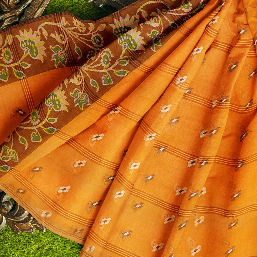Exclusive Collection 100% Pure Cotton Musturd Tant Saree With Hand Weaving Work