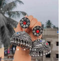 Tehzeeb Creations Women's Oxidised Bareilly Wali Jhumki With Multi Kundan
