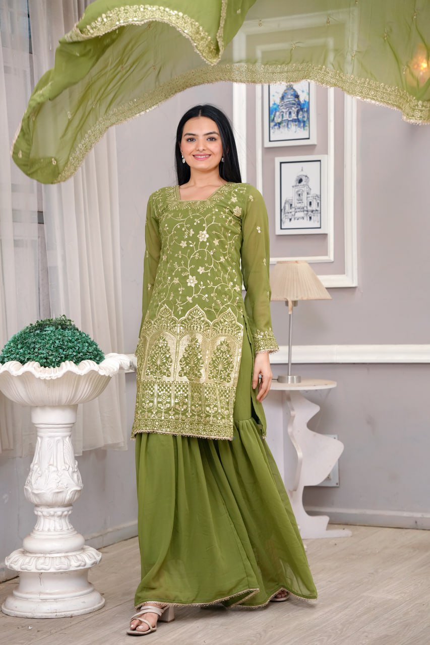 Yash Enterprise Light Green Georgette Embroidery Suit Set