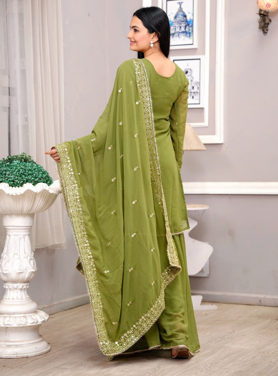 Yash Enterprise Light Green Georgette Embroidery Suit Set