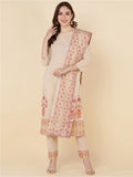 HERE&NOW Women Beige Ethnic Motifs Printed Pure Cotton Kurta with Trousers & Dupatta