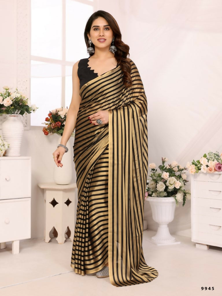 Designer Partywear Black & Silver Georgette Fancy Saree - Satrangi