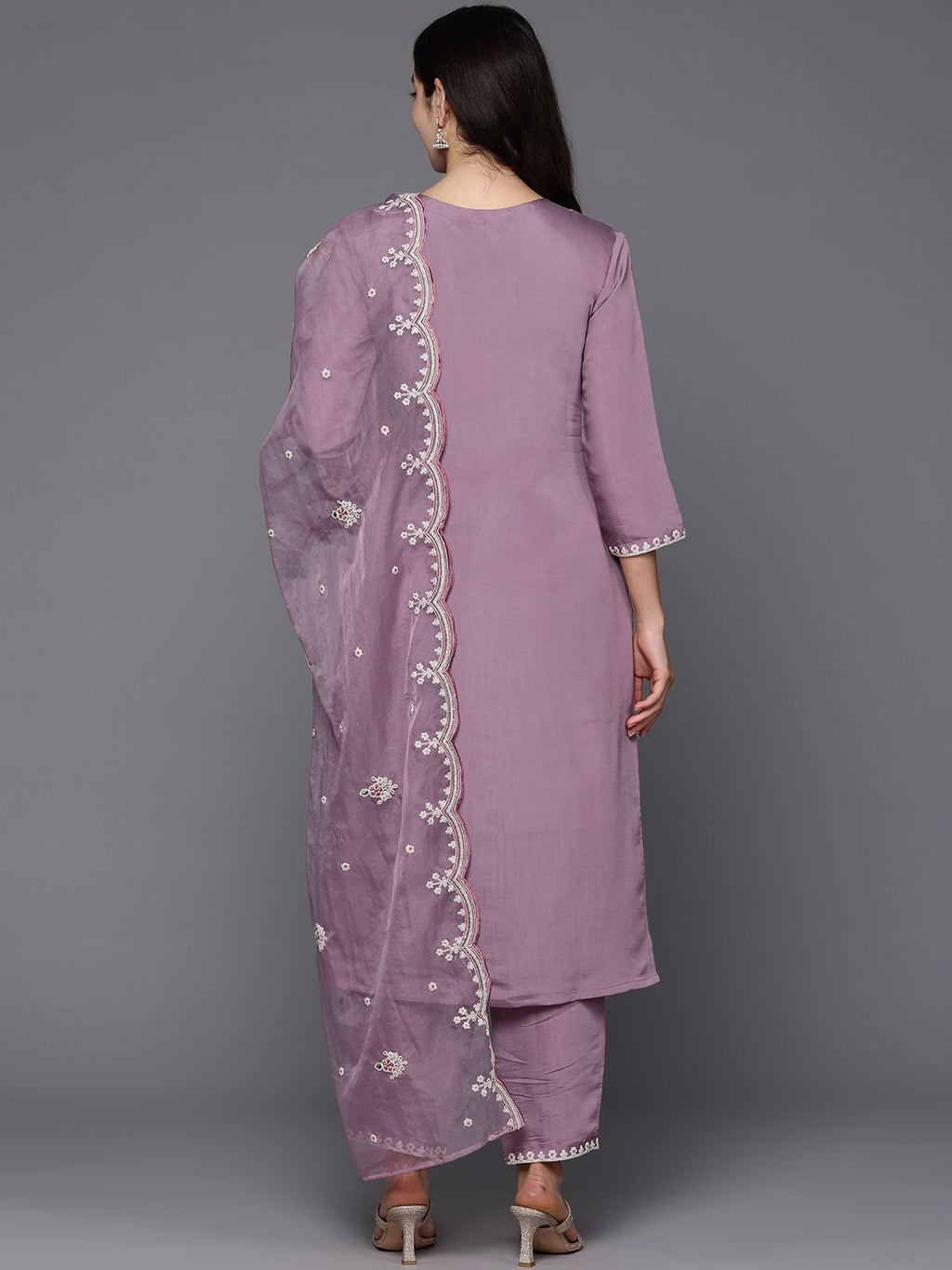 Indo Era Women Floral Yoke Design Regular Thread Work Kurta with Trousers & Dupatta