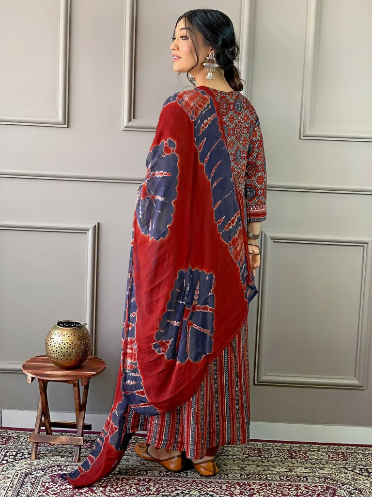 Partywear Designer Cotton Maroon Stitched Suit With Dupatta - Tanisha