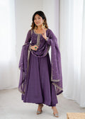 Lorenvalley Fashion Lavender Pure Crunchy Silk Embroidery Sequence Dori and zari Work Anarkali Gown Pant with Dupatta Set