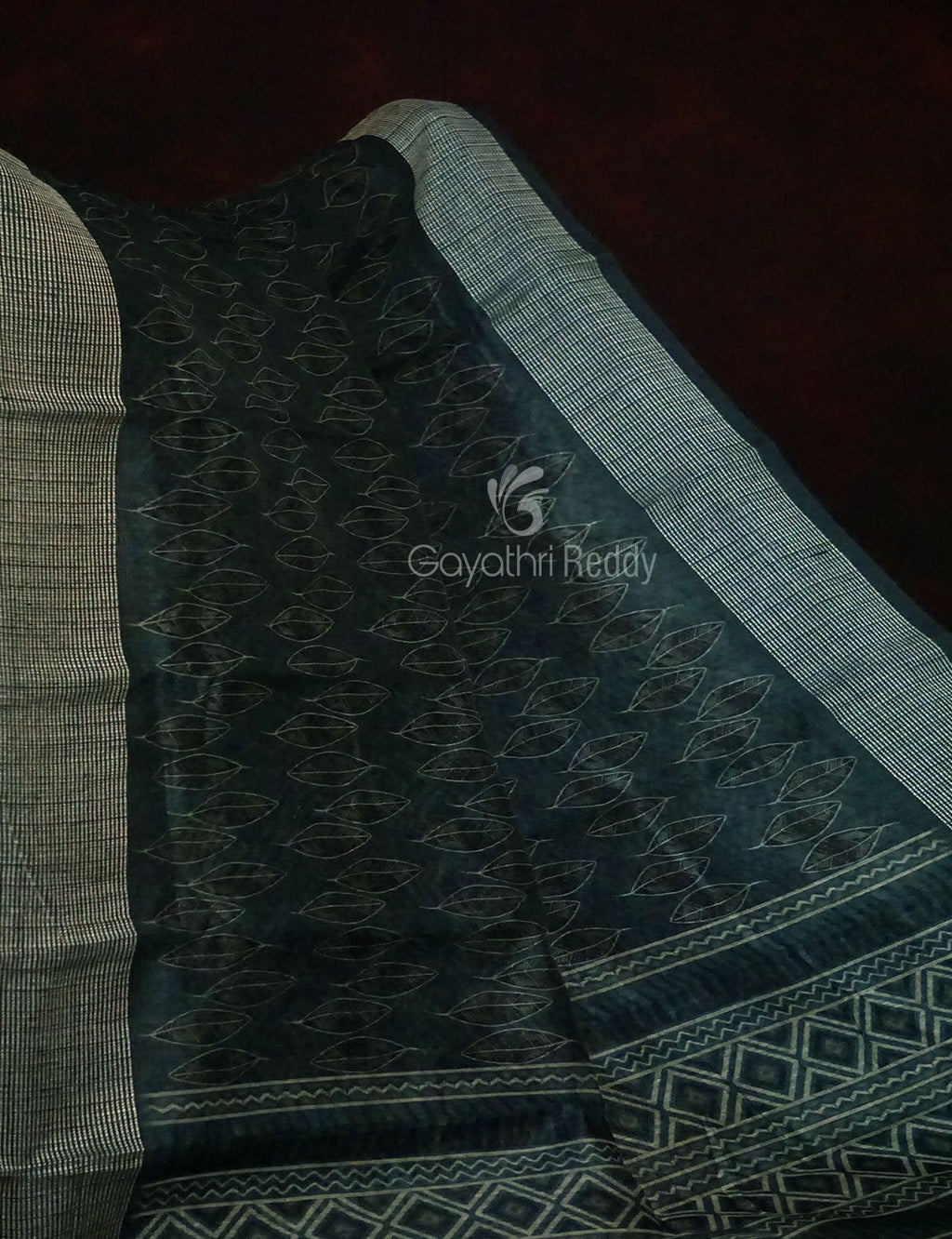 Grey Mixed Indigo Blue Colour Block Print Semi Chanderi Saree By Gayathri Reddy Designer Studio